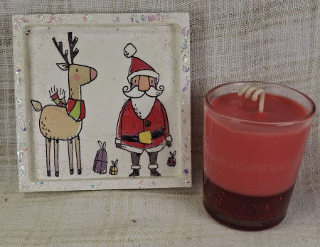 Set decorativ de Craciun - 'Rudolph & Santa' - lumanare plus suport din ceramica pictat manual [2]
