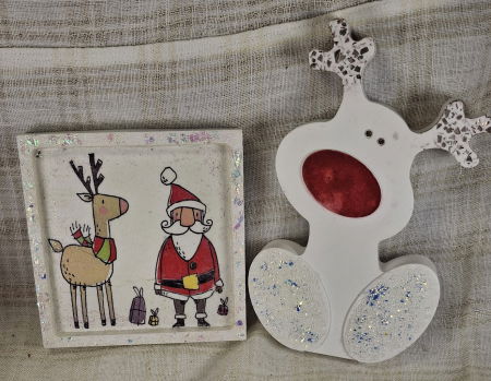 Set decorativ de Craciun - 'Rudolph & Santa' - lumanare plus suport din ceramica pictat manual [1]