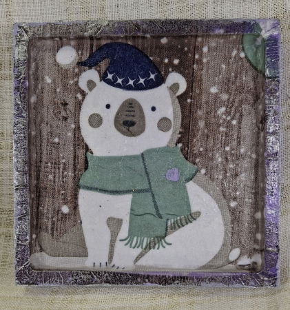 Set decorativ de Craciun - 'Urs Polar' - lumanare plus suport din ceramica pictat manual [5]