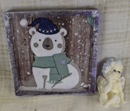 Set decorativ de Craciun - 'Urs Polar' - lumanare plus suport din ceramica pictat manual [1]