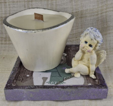 Set decorativ de Craciun - 'Urs Polar' - lumanare plus suport din ceramica pictat manual [7]