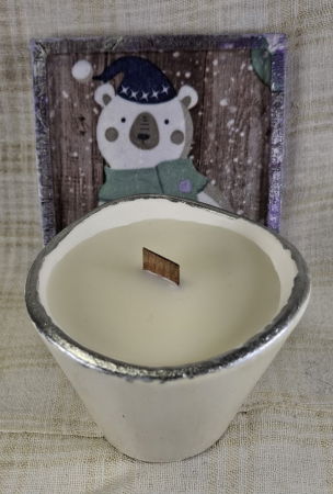 Set decorativ de Craciun - 'Urs Polar' - lumanare plus suport din ceramica pictat manual [4]