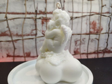 Lumanare "ingeras pe nor " cu farfurioara din ceramica bleu. [8]