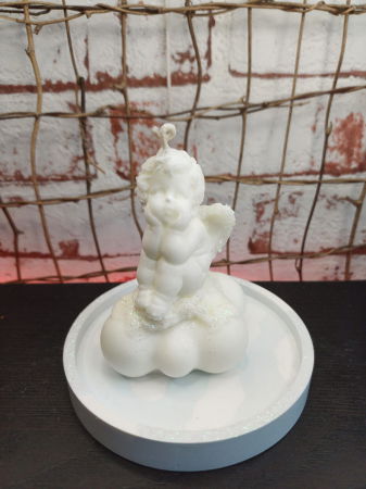 Lumanare "ingeras pe nor " cu farfurioara din ceramica bleu. [14]