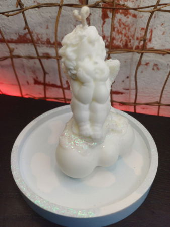 Lumanare "ingeras pe nor " cu farfurioara din ceramica bleu. [4]