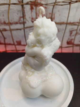 Lumanare "ingeras pe nor " cu farfurioara din ceramica bleu. [9]