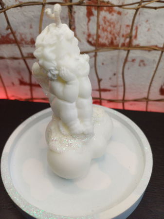 Lumanare "ingeras pe nor " cu farfurioara din ceramica bleu. [10]