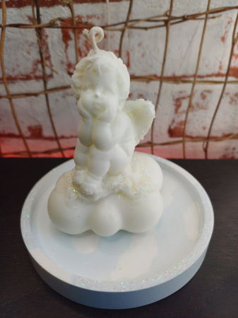 Lumanare "ingeras pe nor " cu farfurioara din ceramica bleu. [3]