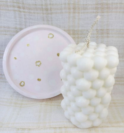 Set decorativ - lumanare parfumata din ceara de soia ecologica + farfurie ceramica handmade [1]