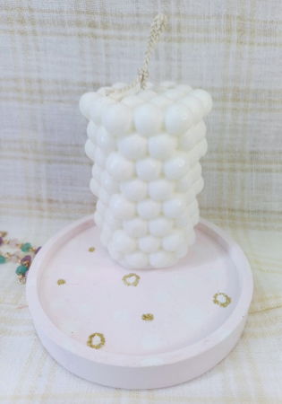 Set decorativ - lumanare parfumata din ceara de soia ecologica + farfurie ceramica handmade