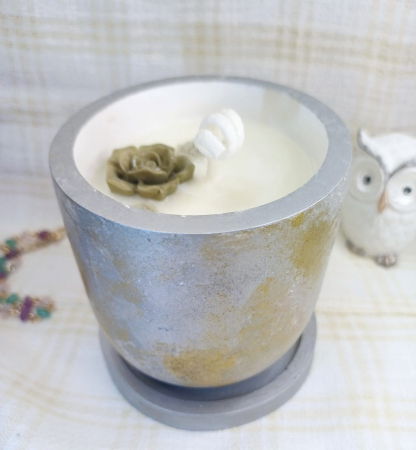 Set decorativ - lumanare in pahar ceramic argintiu plus suport rotund mic [3]