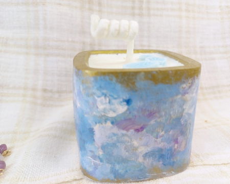 Set decorativ - lumanare si suport-farfurie patrat, albastru/auriu [7]