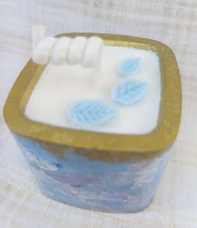 Set decorativ - lumanare si suport-farfurie patrat, albastru/auriu [4]