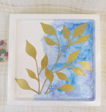 Set decorativ - lumanare si suport-farfurie patrat, albastru/auriu [3]