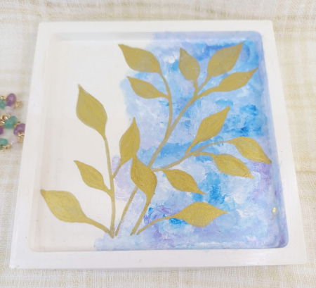 Set decorativ - lumanare si suport-farfurie patrat, albastru/auriu [6]