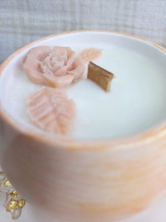 Set decorativ -  lumanare in recipient  rotund plus coaster din ceramica. [4]