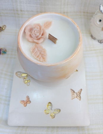 Set decorativ -  lumanare in recipient  rotund plus coaster din ceramica. [8]