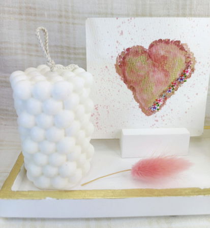 Set decorativ format din doua lumanari " bubble"din ceara de soia, un suport dreptunghiular si un suport pentru fotografii. [3]