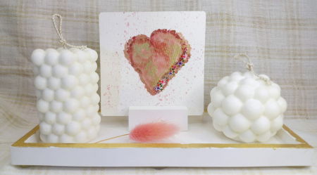 Lumanari - Set decorativ format din doua lumanari " bubble"din ceara de soia, un suport dreptunghiular si un suport pentru fotografii.