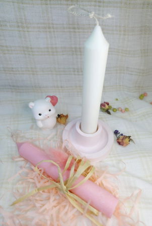 Set de doua lumanari, cilindrice, simple, in doua culori diferite din ceara de soia plus un sfesnic asortat [3]