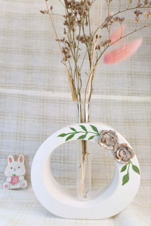 Seturi decorative - Vaza circulara din ceramica, lucrata manual, cu tub hidroponic.