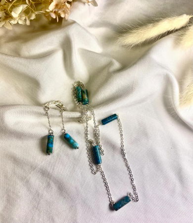 Set elegant din jasp imperial albastru - colier si cercei [2]