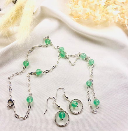 Cercei handmade - Set lantisor si cercei "aventurin"