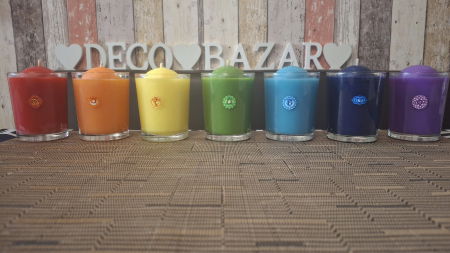 In recipient din sticla - Set lumanari " 7 Chakre "  in pahar de sticla.