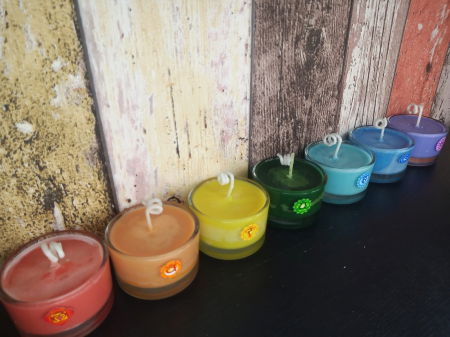 Set lumanari " 7 Chakre " in pahar de sticla mica [3]