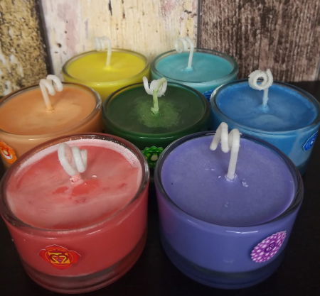 Set lumanari " 7 Chakre " in pahar de sticla mica [1]