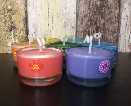 Set lumanari " 7 Chakre " in pahar de sticla mica [4]