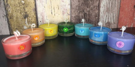 Set lumanari " 7 Chakre " in pahar de sticla mica [2]