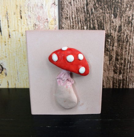 Ceramica handmade - Recipient pahar decorat cu ciupercuta, din ceramica, roz