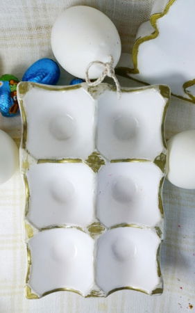 Suport de oua din ceramica handmade + 3 lumanari albe " ousoare parfumate " [3]