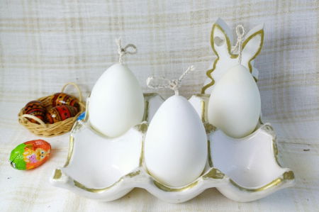 Suport de oua din ceramica handmade + 3 lumanari albe " ousoare parfumate " [10]