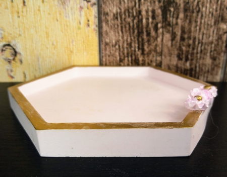 Suport hexagonal din ceramica, roz/auriu [2]