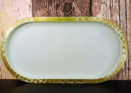 Ceramica handmade - Suport oval verde/auriu din ceramica