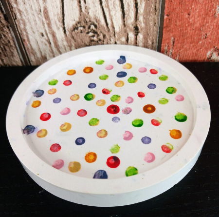 Suport rotund (farfuriuta) -  "colored dots", din ceramica. [1]