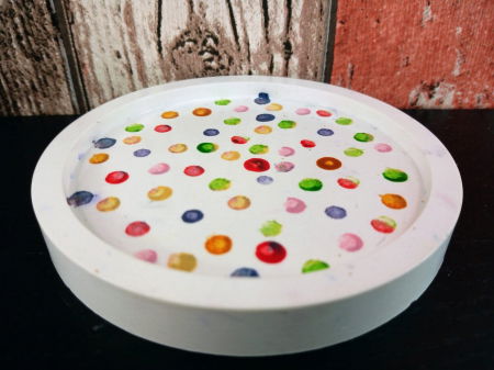 Suport rotund (farfuriuta) -  "colored dots", din ceramica. [2]