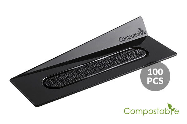 Baza Plastic Prezentare Monoportii, Compostable Dreptunghi Negru, 14 x 4 cm, Set 100 Buc [1]