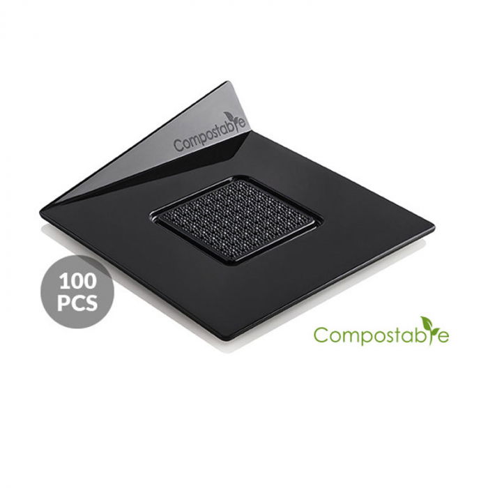 Baza Plastic Prezentare Monoportii, Compostable Patrat Negru, 8.3 x 8.3 cm, Set 100 Buc [1]