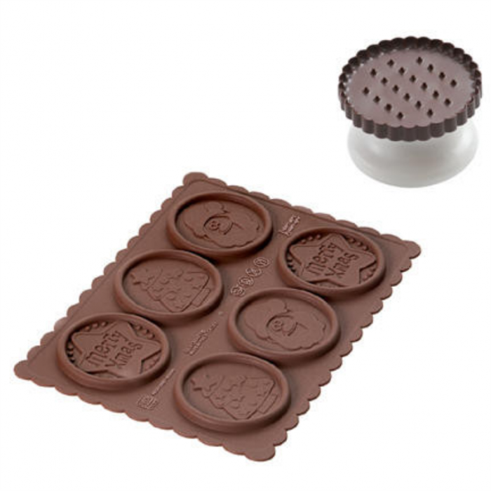 Biscuiti - Decupator Rotund Festonat Ø5.7xH0.5 cm, Forma Silicon Craciun, 6 cavit. (CKC02) [1]