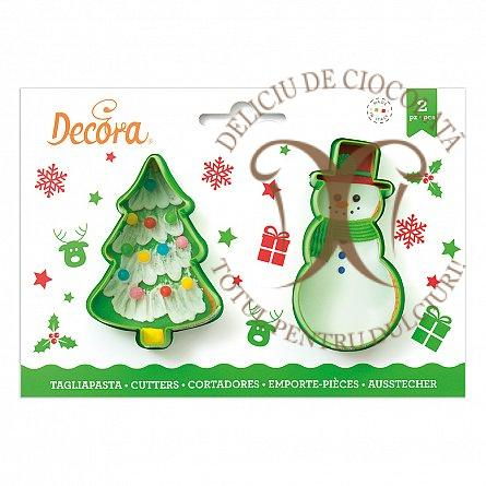 Biscuiti sau Decoruri Craciun - Decupatoare Plastic Om de Zapada, Brad Ø 8.5 x H 2 cm, Set 2 Buc [1]