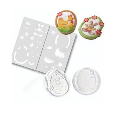 Biscuiti sau Decoruri Paste - Decupatoare Plastic cu Extractor si Sablon Decor Ø 9 cm, Set 4 Buc [2]