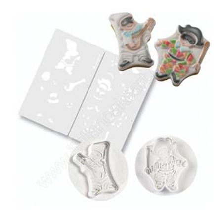 Pulcinella si Arlechin - Decupatoare Plastic cu Extractor si Sablon Decor Ø 9 cm , Set 4 Buc [1]