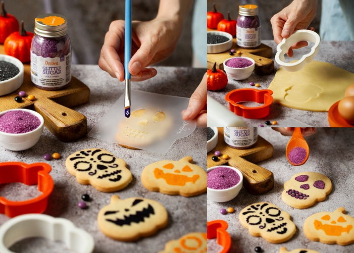 Decupatoare Plastic Halloween - Dovleac si Craniu 6 - 7.2 x 7 - 8 x H 2.2 cm + 4 Sabloane [5]