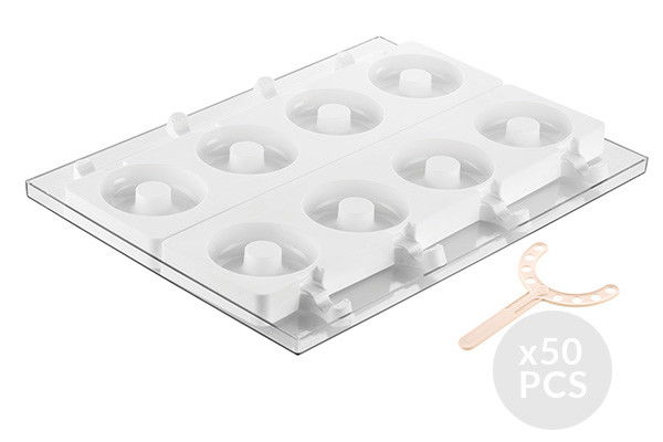 Forma Silicon Inghetata Donuts, 2 forme x 4 cavitati Ø 8 x H 2.25 cm + tavita + 50 bastonase [2]
