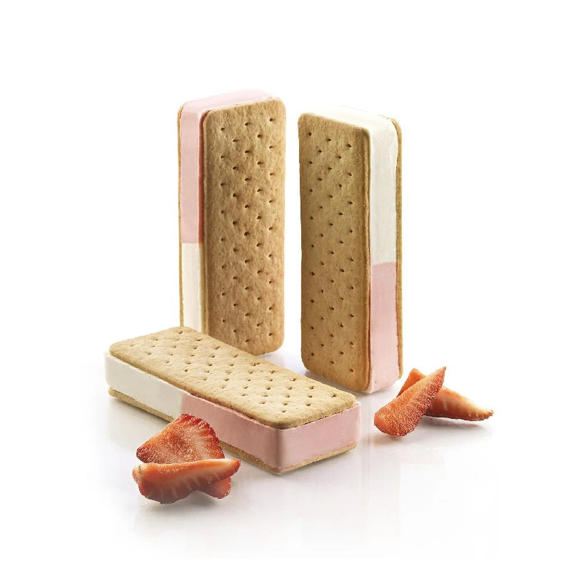 Formă Silicon pentru Înghețată și Desert pe Băț Sandwich Biscuit Slim, 2 forme silicon x 6 cav. 12 x 4.5 x H 2 cm, 110 ml (BISC03) [1]