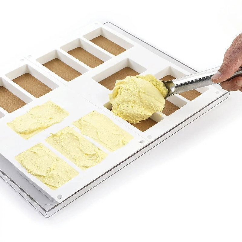 Formă Silicon pentru Înghețată și Desert pe Băț Sandwich Biscuit Slim, 2 forme silicon x 6 cav. 12 x 4.5 x H 2 cm, 110 ml (BISC03) [4]