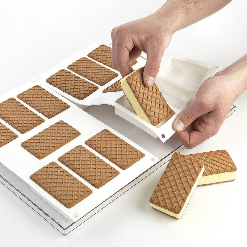 Formă Silicon pentru Înghețată și Desert pe Băț Sandwich Biscuit Slim, 2 forme silicon x 6 cav. 12 x 4.5 x H 2 cm, 110 ml (BISC03) [7]